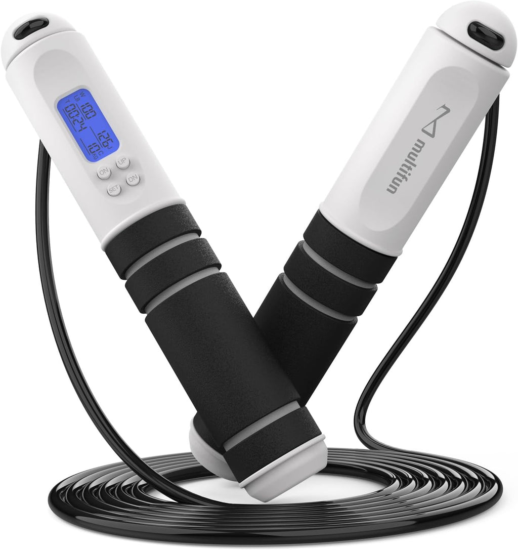 Digital Jump Rope with Smart Counter & Timer - Adjustable Speed Skipping Rope for Fitness, Weight Loss, Boxing, MMA - Tangle-Free Ball Bearings & Anti-Slip Handles for Men, Women, Kids.(Check 2026 New Evolution for 3S Rope Swap)