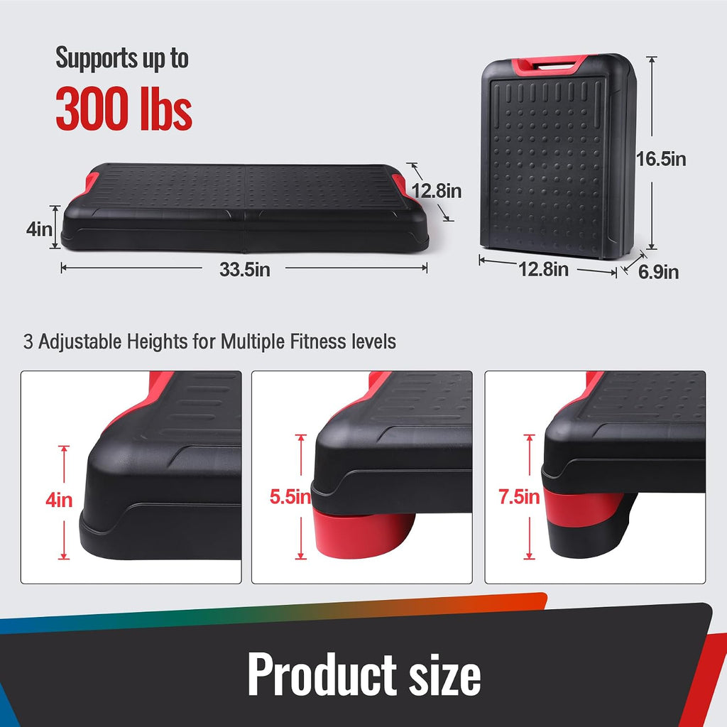 33.5" Foldable Aerobic Step Platform for Home Workout, 3 Heights | Height-Adjustable, Step up Box Exercise Stepper, Space-Saving Cardio Equipment for Complete Fitness, Office Indoor Gym Use