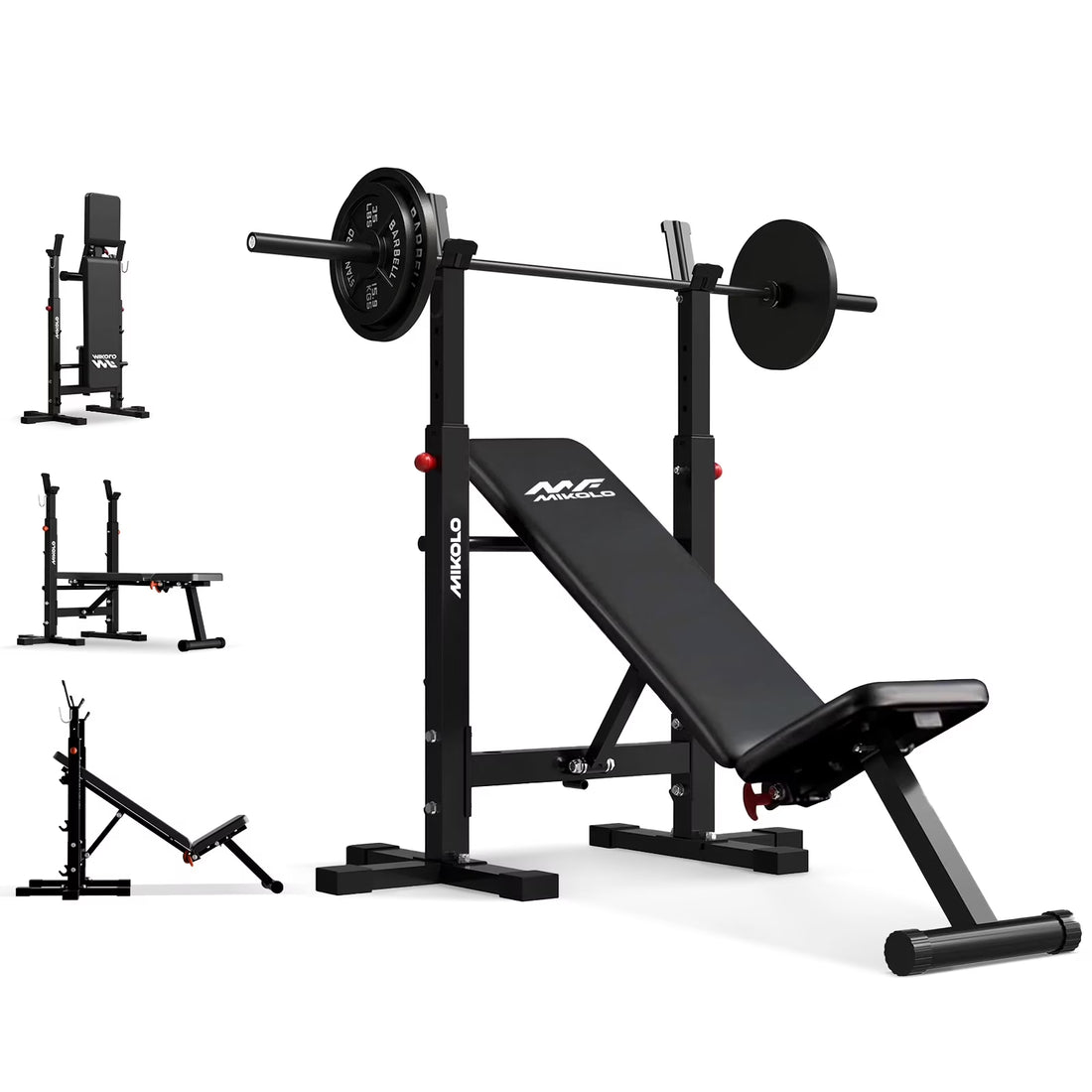 Adjustable Weight Bench, 660LBS Foldable Bench Press with Squat Rack, Multi-Functional Adjustable Flat Incline Bench for Chest, Shoulder Home Gym Equipment, Black