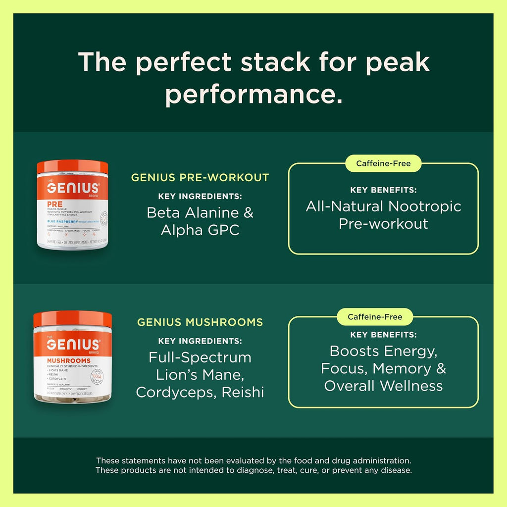 Genius Creatine Powder, Sour Apple, 25 Servings | Ultra-Pure Creatine Monohydrate with Beta-Alanine and Nootropics for Strength, Muscle and Performance Support