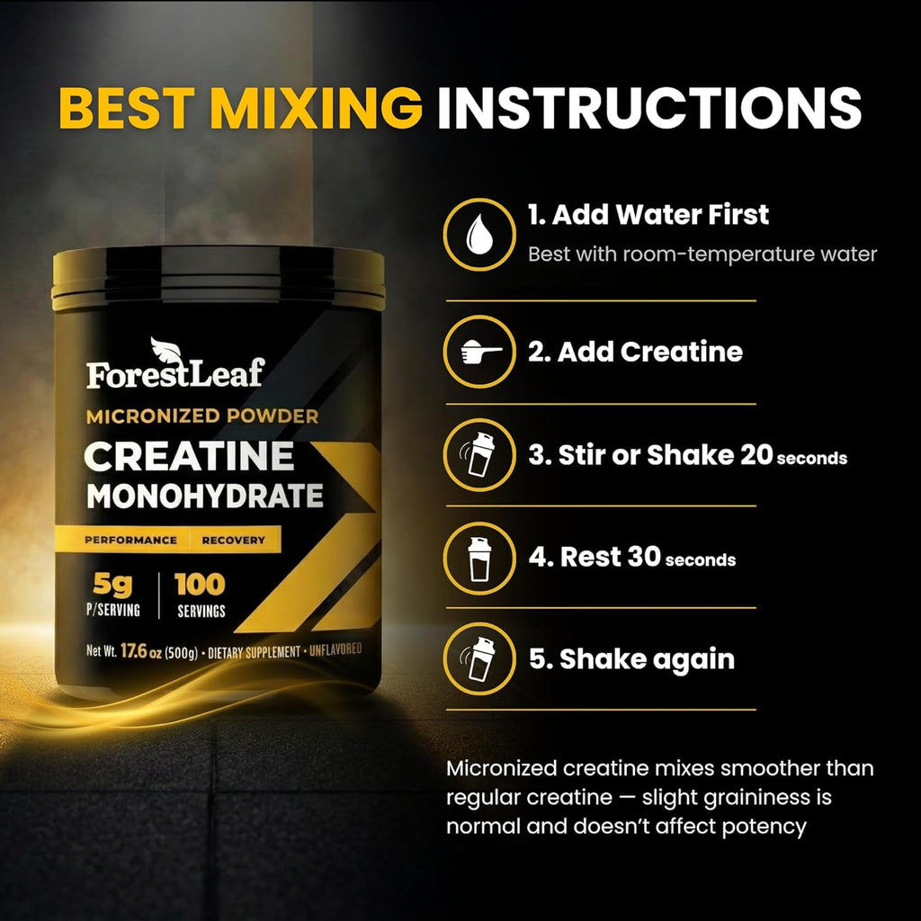 Micronized Creatine Monohydrate Powder - Maximize Muscle Growth & Strength - Unflavored Creatine for Women and Men - 5G per Serving - 100 Servings