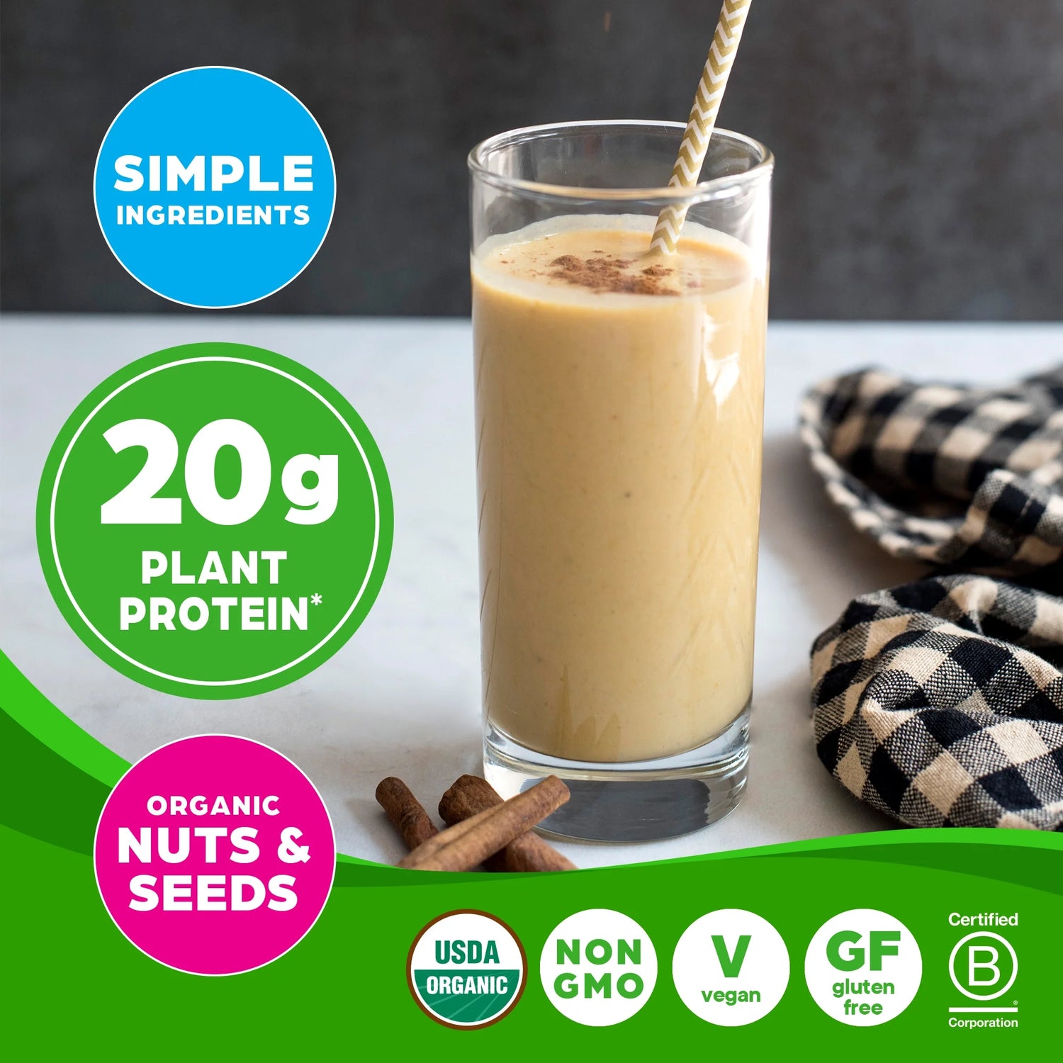 Simple Organic Vegan 20G Protein Powder- Plant Based, Non-Gmo, Vanilla 1.25Lb