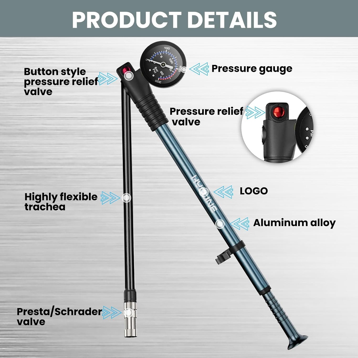 Shock Pump for Mountain Bike, High Pressure 300 Psi for Front Fork and Rear Bicycle Suspension Air Pump with Gauge Fits Schrader & Presta Tire Valve