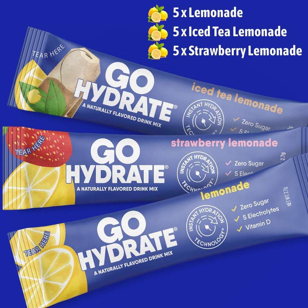 Sugar Free Electrolytes Powder - Lemonade Mixed, 15 Packs | Low Sodium Instant Hydration Daily Drink Mix; Water Flavor Packet Singles with Vitamin D