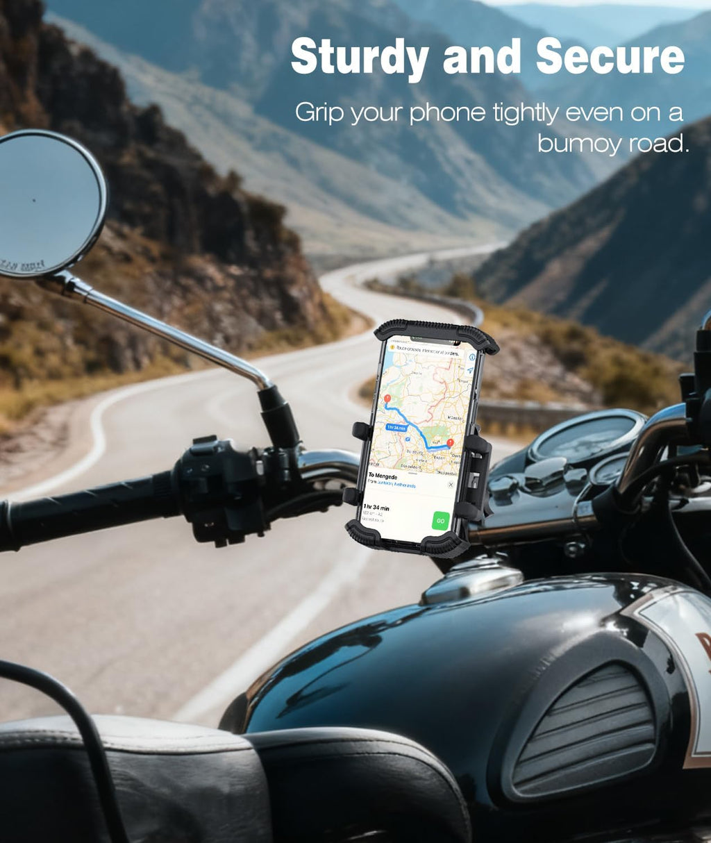 Bike Phone Holder for Handlebar, Motorcycle Phone Mount, Shock Absorbing Anti-Shake Phone Mount for Bike Scooter Motorcycle, Fits Iphone, Samsung, 4.7-7.2 Inch Smartphones