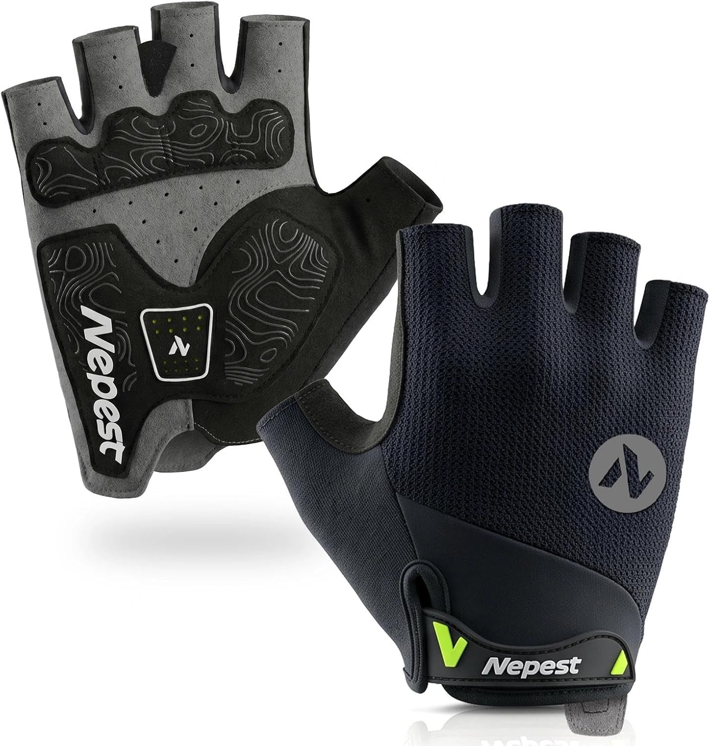 Road Cycling Gloves Gel Padded Absorbing Fingerless Breathable | Moisture-Wicking, Stretchy, Pull Tabs, Anti-Slip Grip, Adjustable Wrist Closure, Reflective, Gravel, MTB