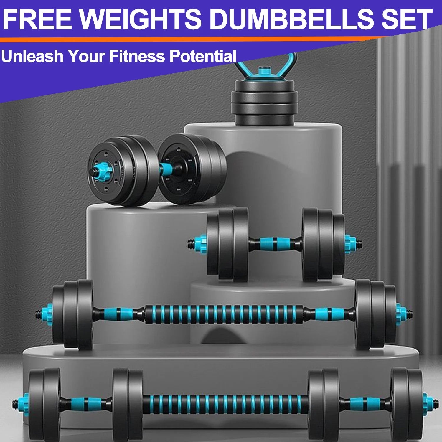 Adjustable Dumbbells, 45LBS 4-In-1 Portable Changeable Dumbbell, Kettlebells, Push up Stand and Barbell Set with Adjustable Weights Dumbbells