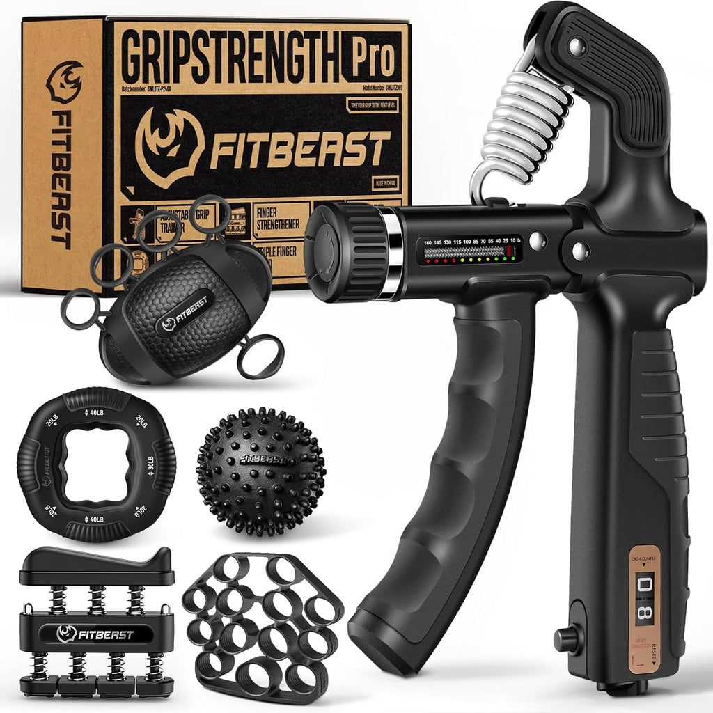 Grip Strength Trainer, Hand Gripper Strengthener Kit - 6 Pack with Adjustable Resistance Forearm Strengthener, Forearm Exerciser and Massage Balls for Hand Therapy, Grip Training