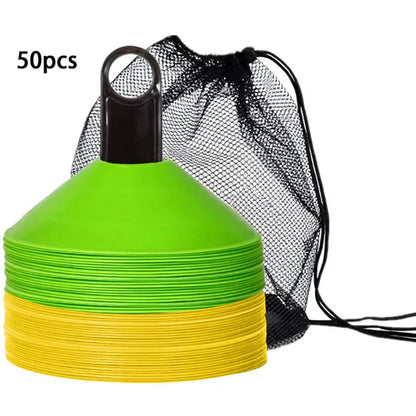 Set of 50 Agility Soccer Cones with Carry Bag Logo Disc and Holder for Training Football Kids Sports Field Cone Markers
