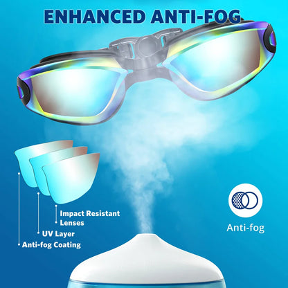 Swimming Goggles Professional Waterproof Swim Eyewear Glasses Anti-Fog 100% UV Protection No Leaking for Adult Men Women Youth