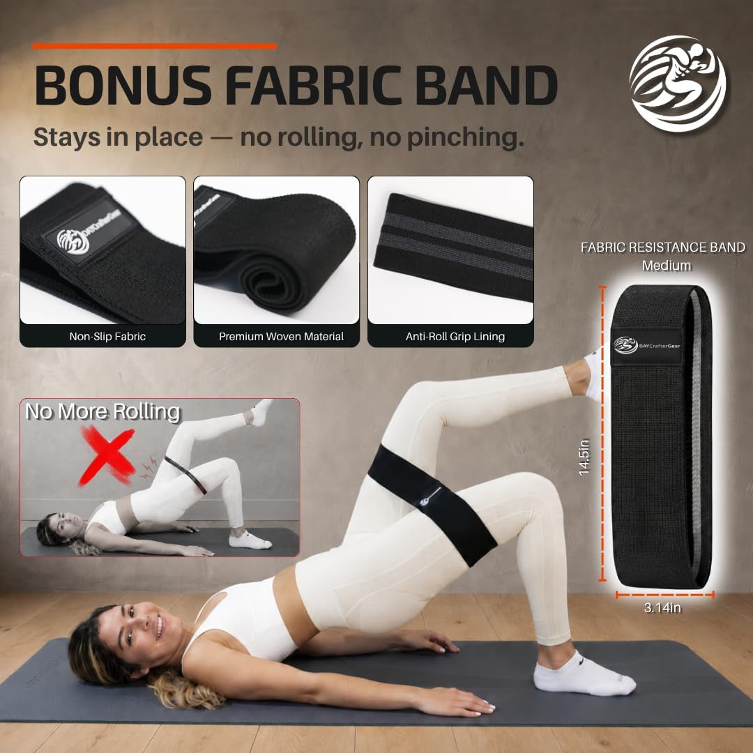 Ankle Resistance Bands with Cuffs & Bonus Fabric Resistance Bands for Working Out – Home Workout Set for Legs, Glutes, Yoga, Pilates, Strength Training Women & Men – Includes Bag & Guide