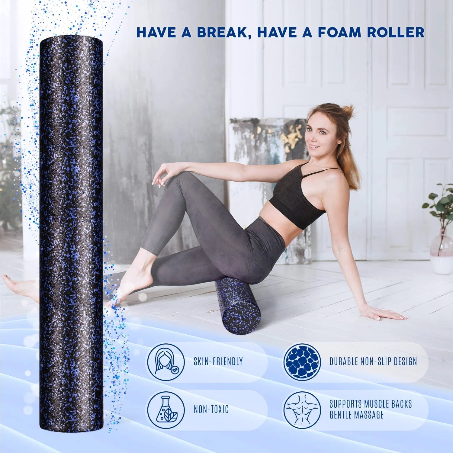 24Inch Exercise Foam Roller EPP Blue Speckled