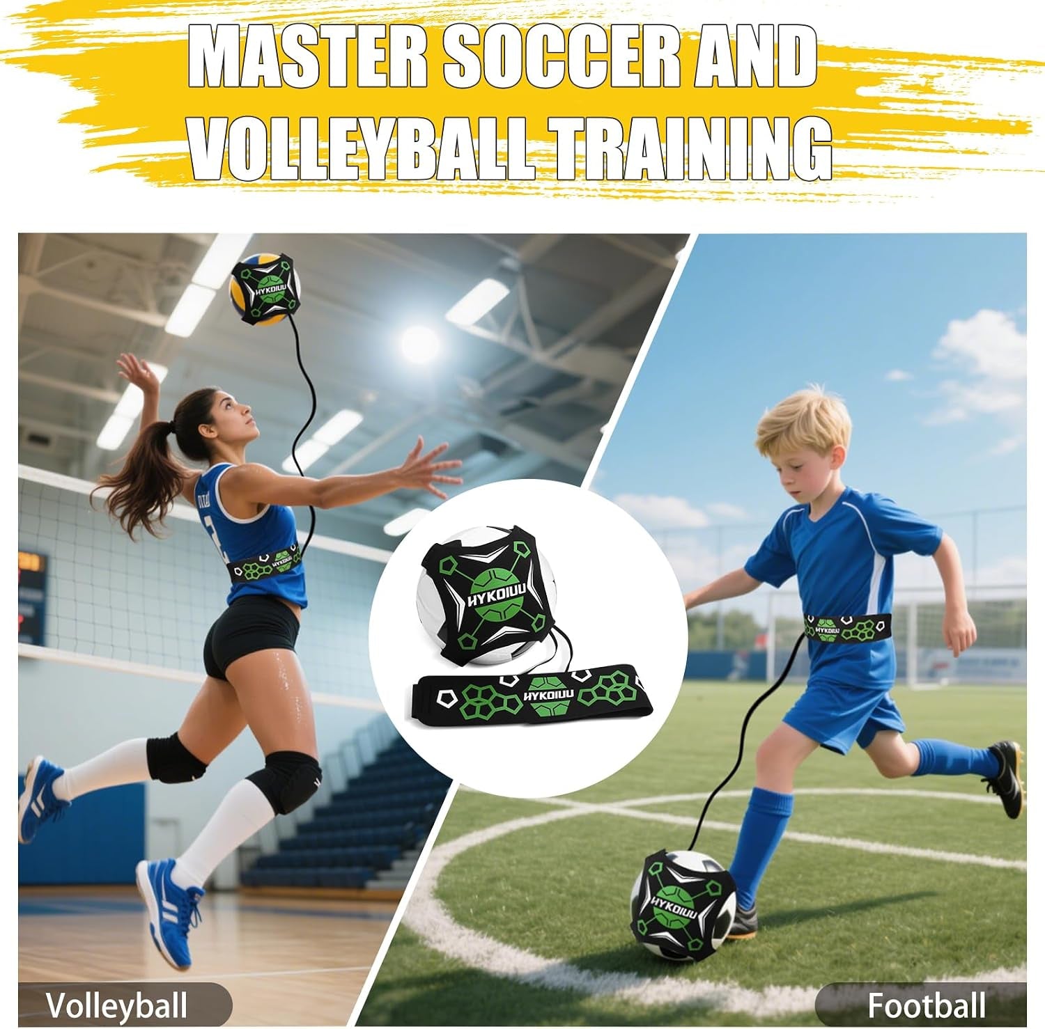 Soccer Trainer, Football Solo Practice Training Equipment Soccer Kick Juggling Trainer Improve Ball Control, Passing and Shooting Skills for Kids Adults Soccers Gear