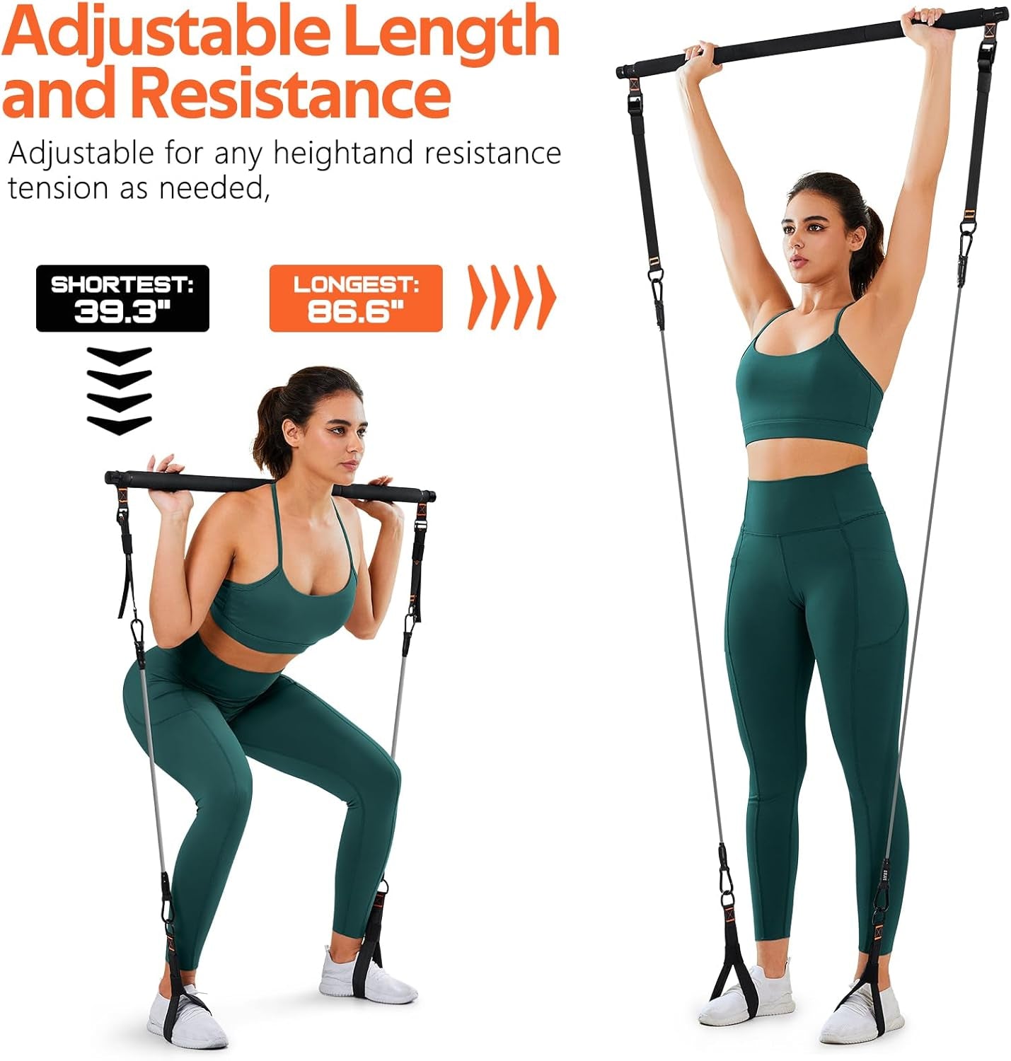 Pilates Bar Kit with Resistance Bands, 3-Section Multifunctional Yoga Pilates Bar with Metal Adjustment Buckle.Portable Pilates Equipment for Women & Men Full-Body Workouts at Home Gym