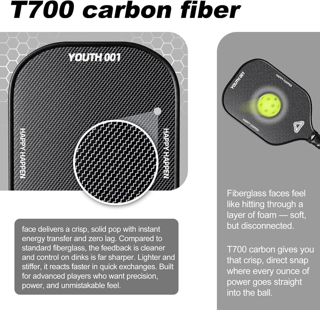Pickleball Paddles Set of 2, Lightweight Carbon Fiber Pickle Ball Rackets | Polypropylene Honeycomb Core, Includes 4 Pickle Balls, Carry Bag of Grip Tape for Men, Women, Beginners & Intermediate