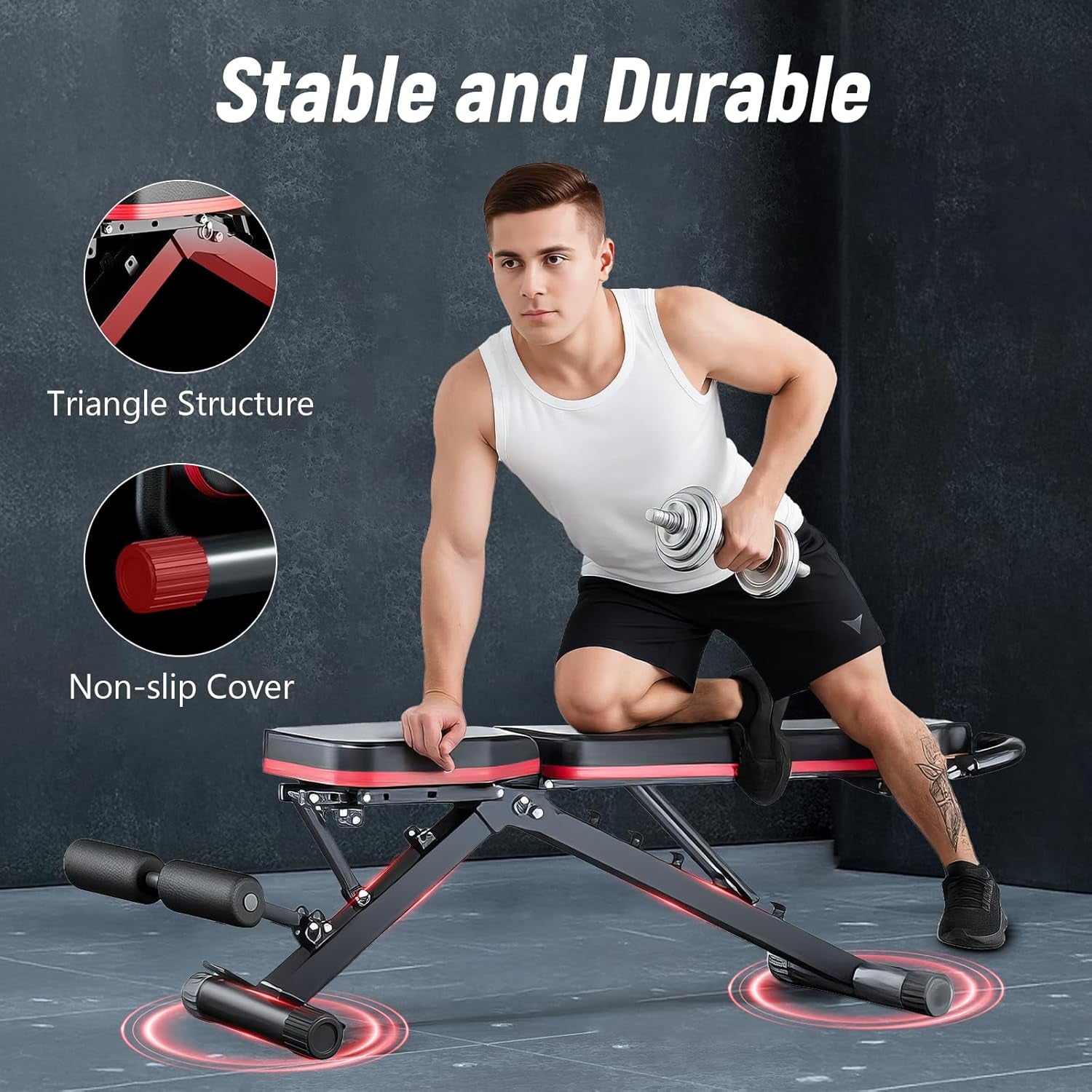 Adjustable Weight Bench, Workout Benches with Leg Extension, Foldable Incline Decline Bench Press,Full Body Strength Training Equipment for Home Gym