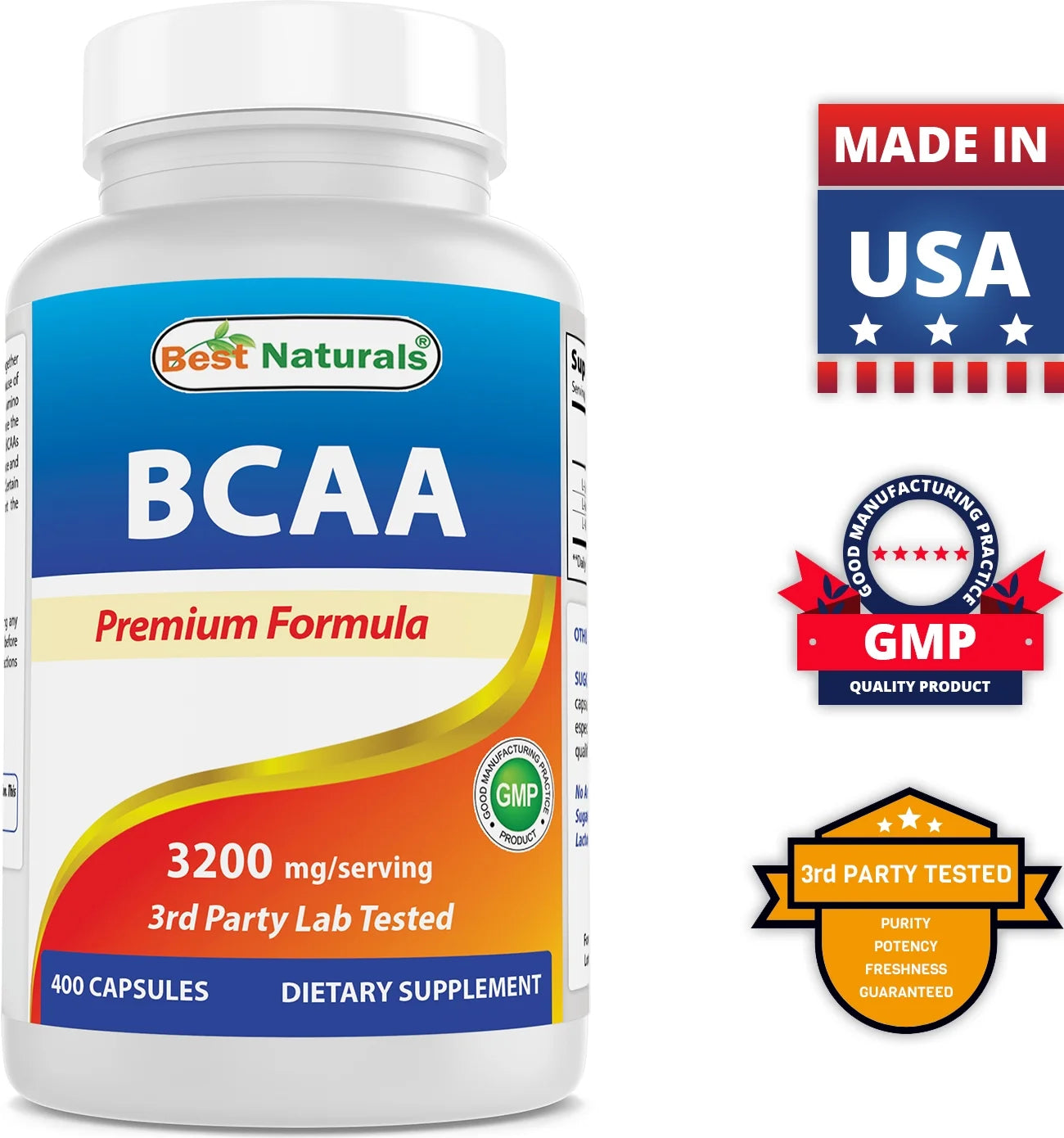 3 Pack  BCAA 3200 Mg per Serving 400 Capsules (Total 1200 Capsules)