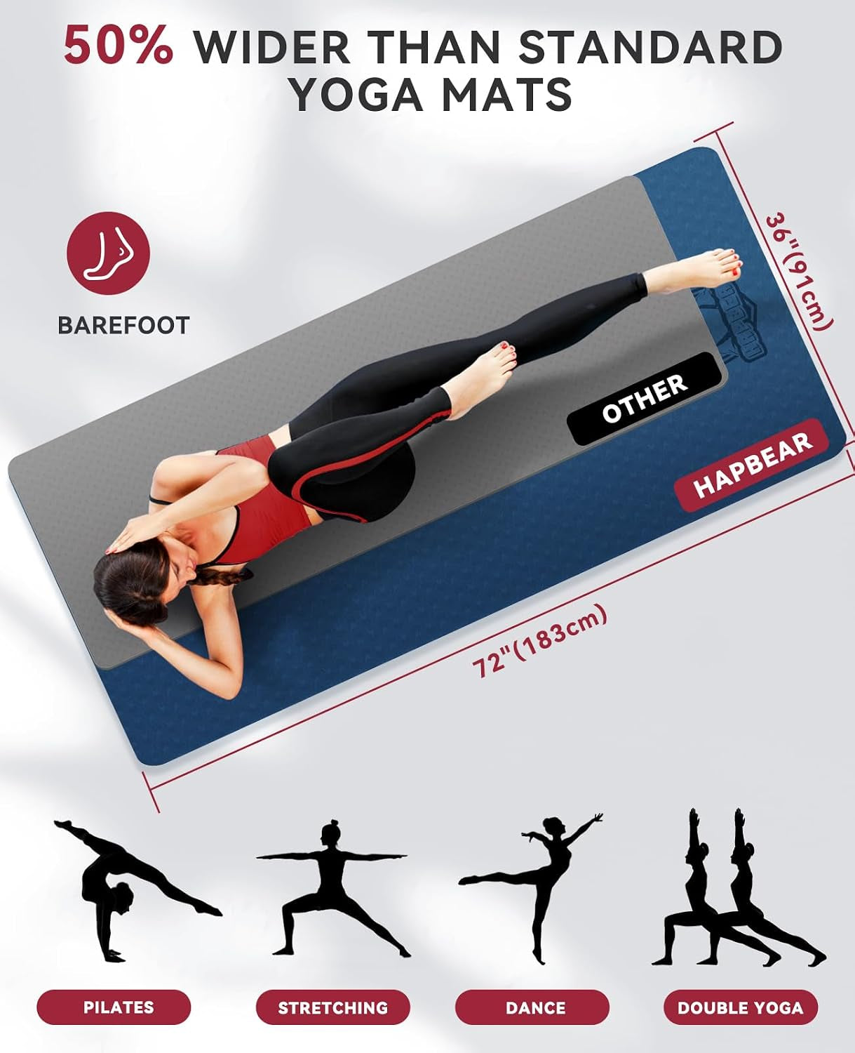 Large Yoga Mat - 72"X36"X6Mm (1/4 Inch), Extra Wide Non-Slip Exercise Mat for Home Workout, Yoga, Pilates & Stretching, Durable, Includes Carry Bag