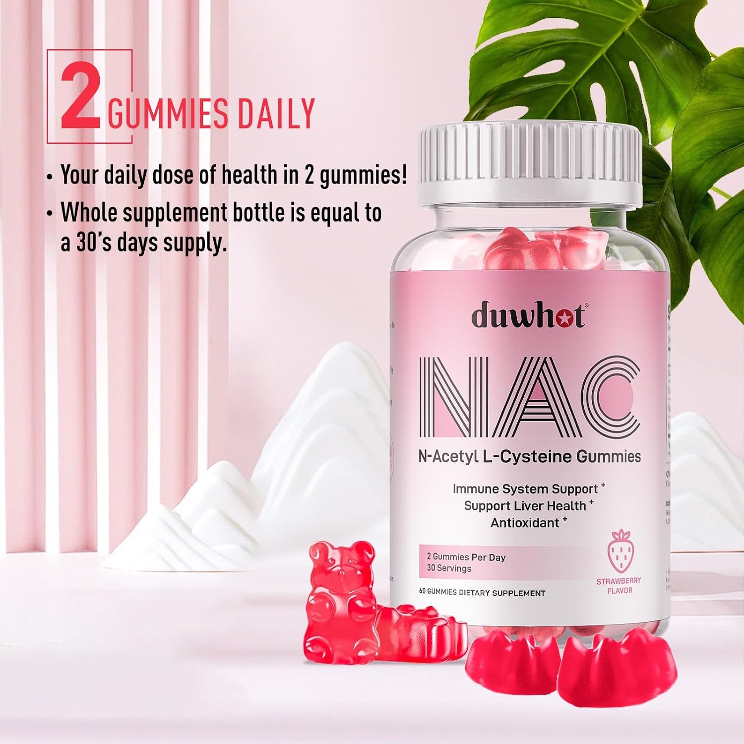 NAC Gummies 600Mg for Kids & Adults, 60Ct | N Acetyl Cysteine Supplement NAC Chewable for Antioxidants & Immune Support, Lung & Liver Health, Natural Strawberry Flavor