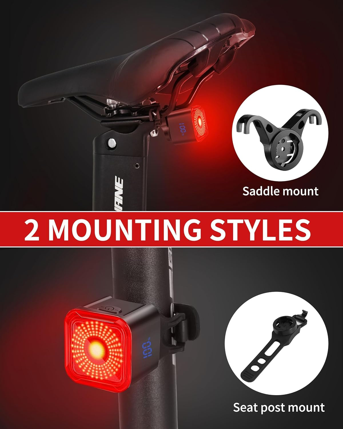 Bike Tail Light with LED Display Screen, USB-C Rechargeable | 6 Light Modes, IP55 Waterproof Bicycle Taillight for Night Riding, Super Bright Rear Bike Light for Road Mountain, Cycling