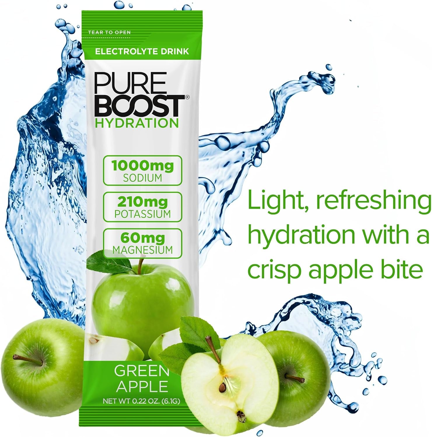 Sugar-Free Electrolyte Hydration Packets, Green Apple 14Ct | Zero Calories, Fast Hydration Drink Mix with 1,000Mg Sodium, Potassium & Magnesium