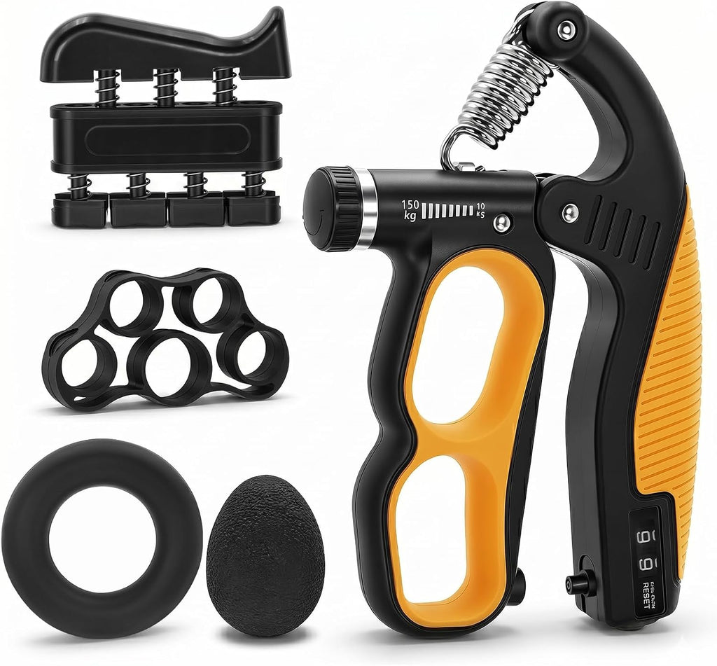 Grip Strength Trainer Kit with Mechanical Counter, 5 Pack Hand Gripper Strengthener Adjustable Resistance, Forearm Strengthener, Finger Exerciser, Wrist Strengthener, Hand Exercisers for Strength, Therapy & Rehab