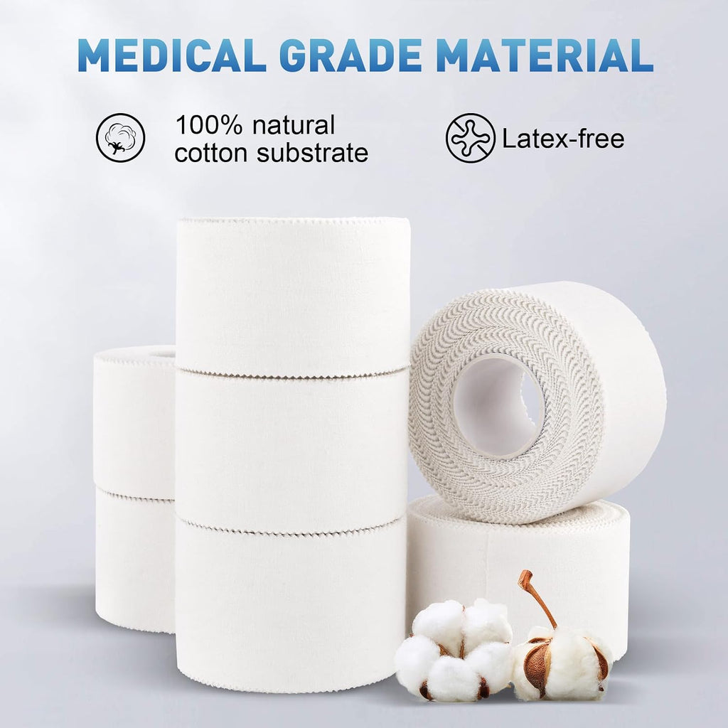 Athletic Tape,White Sports Tape (64 Pack), 640 Yards Rolls Very Strong Easy Tear NO Sticky Residue Best Tape for Gymnastics Climbing Bat Injuries Medical (1.5 Inch X 640 Yards).