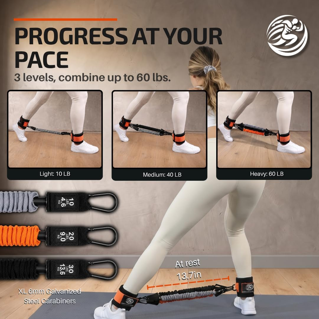Ankle Resistance Bands with Cuffs & Bonus Fabric Resistance Bands for Working Out – Home Workout Set for Legs, Glutes, Yoga, Pilates, Strength Training Women & Men – Includes Bag & Guide