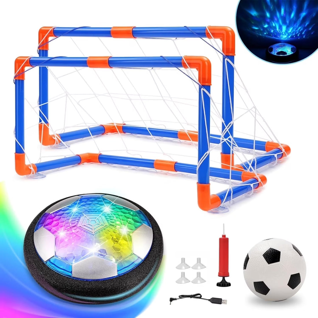 Hover Soccer Ball Set for Kids, Soccer Games with Colorful LED Lights, Indoor Air Soccer and Outdoor Sports Games Toys for Kids Boys Ages 3 4 5 6 7 8-12 with 2 Goal &amp; 1 Kids Soccer Ball
