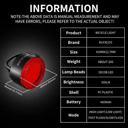 Bike Light COB Front Rear Bicycle Lights LED Rechargeable Mountain Road Bicycle Lamp MTB Tail Light Cycling Flashlight