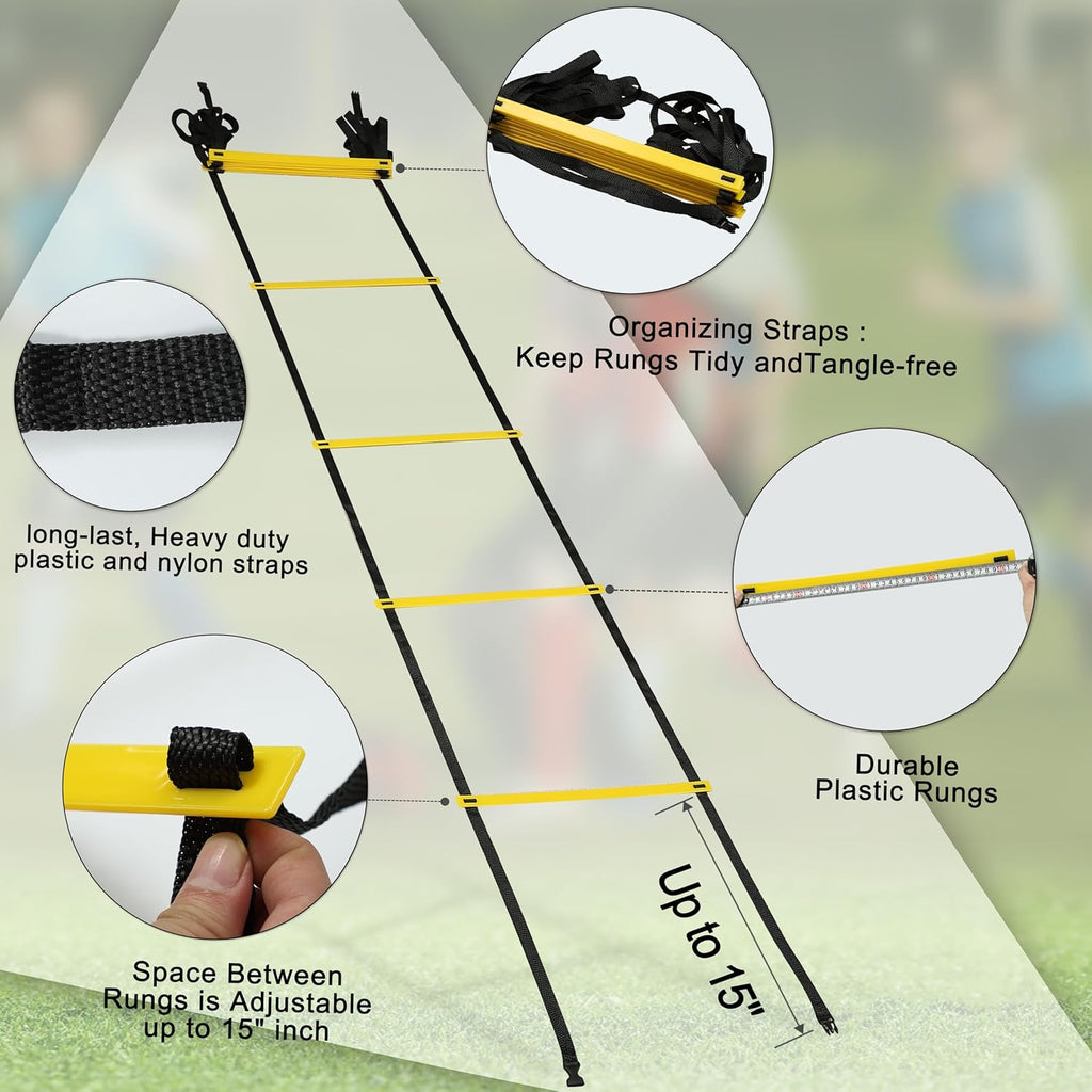 20Ft Adjustable Agility Speed Ladder Training Ladder with Carry Bag - Soccer, Speed, Football Fitness Feet Training - Agility Training Equipment for Footwork Drills
