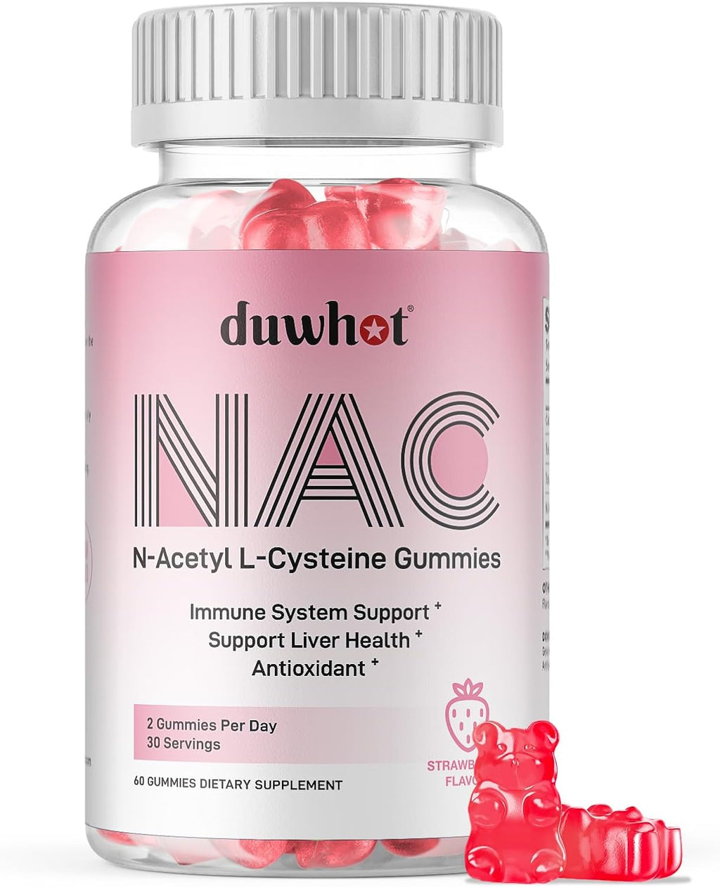NAC Gummies 600Mg for Kids & Adults, 60Ct | N Acetyl Cysteine Supplement NAC Chewable for Antioxidants & Immune Support, Lung & Liver Health, Natural Strawberry Flavor