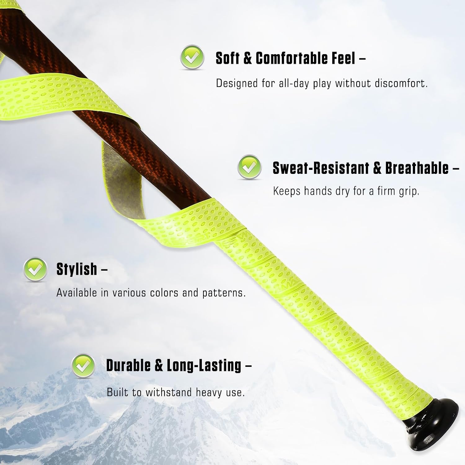 Bat Grip Tape for Baseball & Softball – Non-Slip Baseball Bat Grip Tape, 1.1Mm Thickness, Stylish Color & Pattern Design