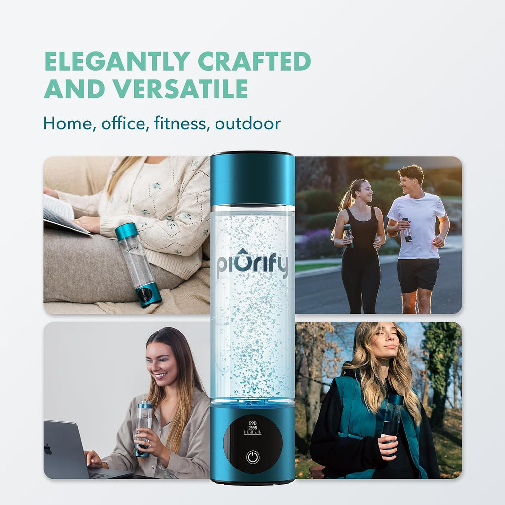 Hydrogen Water Bottle Generator | 6300+ PPB in 3 Cycles | 10 Oz | Extended Warranty | USA Certified | SPE/PEM Tech | Portable | Turquoise
