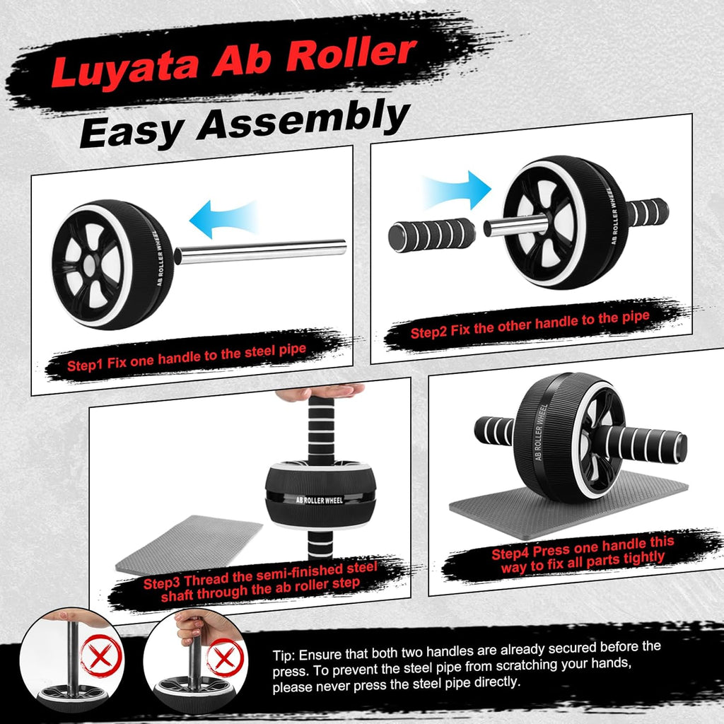 Ab Roller Wheel, 10-In-1 Ab Exercise Wheels Kit with Resistance Bands, Knee Mat, Jump Rope, Push-Up Bar - Home Gym Equipment for Men Women Core Strength & Abdominal Exercise