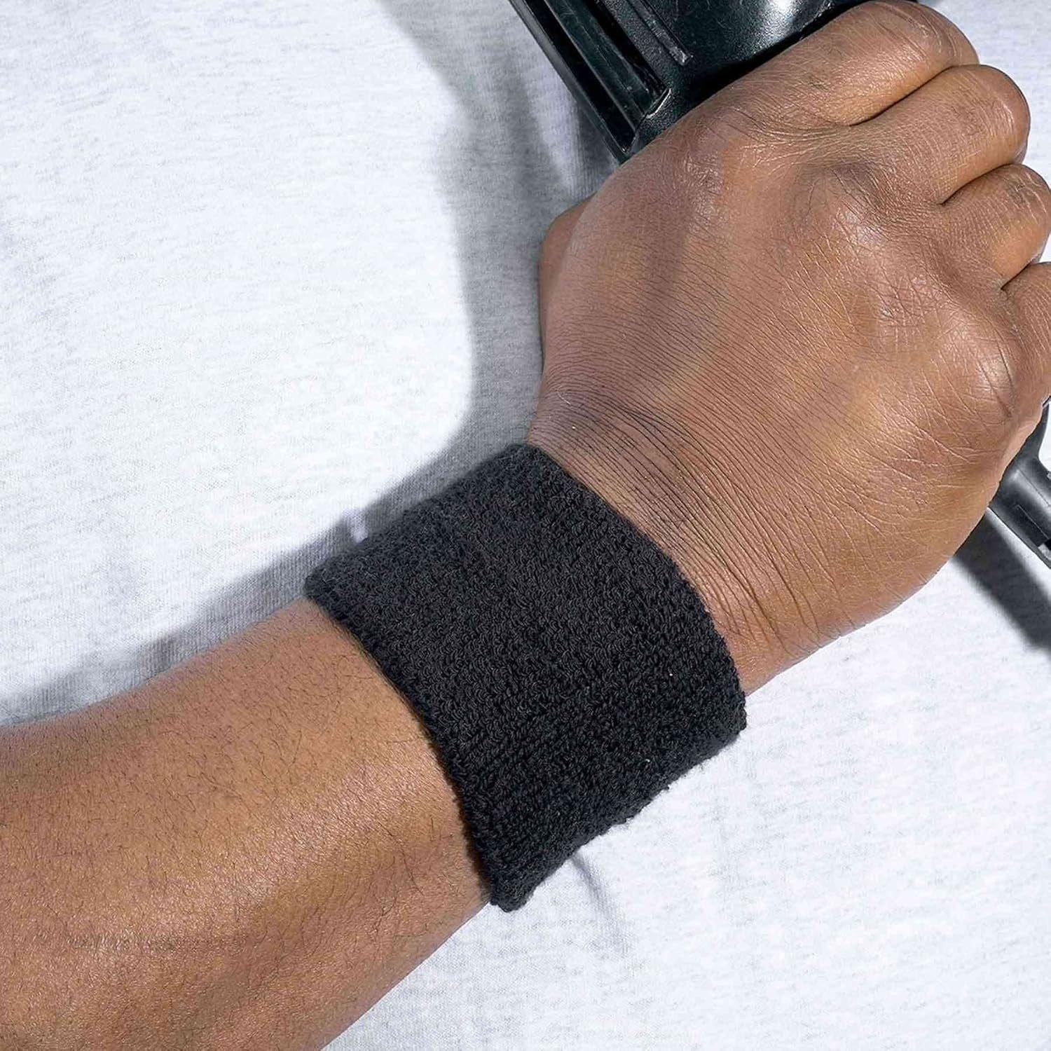 Ergodyne Black Terry Cloth Wristbands, Sweat Absorbing, Unisex Pair