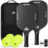 Pickleball Paddles Set of 2, Lightweight Carbon Fiber Pickle Ball Rackets | Polypropylene Honeycomb Core, Includes 4 Pickle Balls, Carry Bag of Grip Tape for Men, Women, Beginners & Intermediate