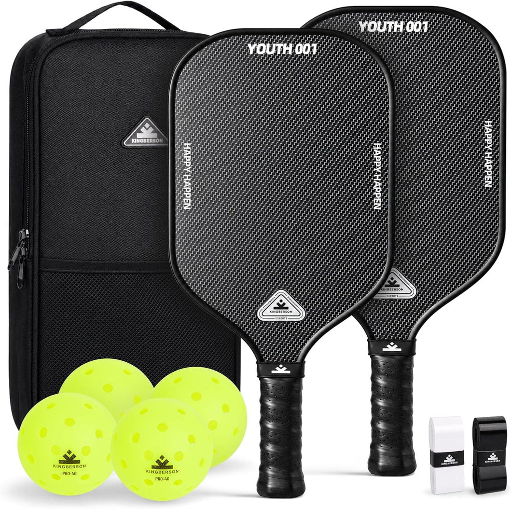 Pickleball Paddles Set of 2, Lightweight Carbon Fiber Pickle Ball Rackets | Polypropylene Honeycomb Core, Includes 4 Pickle Balls, Carry Bag of Grip Tape for Men, Women, Beginners & Intermediate