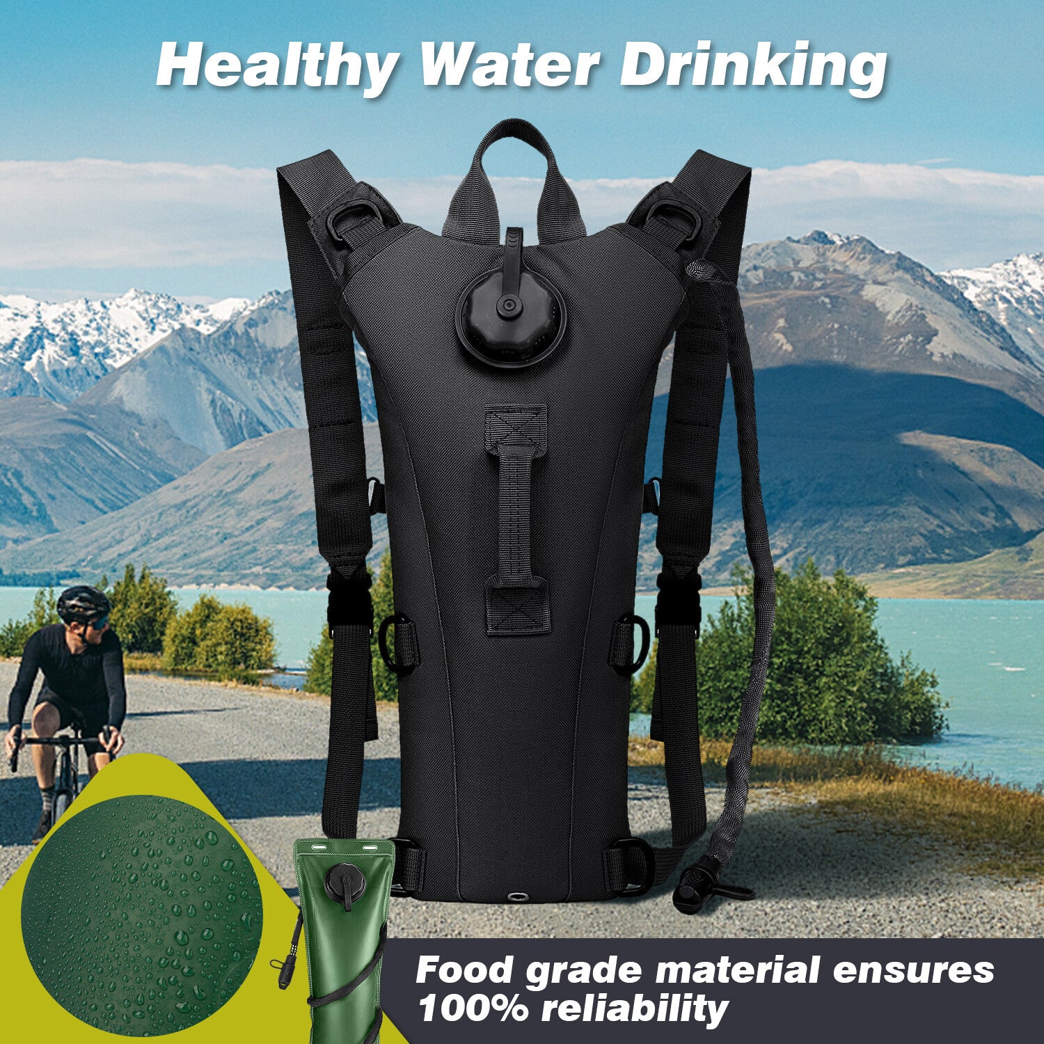 Cycling Hydration Bladder - 3L Leakproof Water Bag for Backpacks (BPA Free) USA