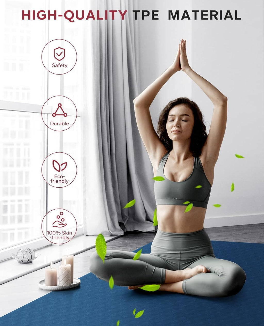 Large Yoga Mat - 72"X36"X6Mm (1/4 Inch), Extra Wide Non-Slip Exercise Mat for Home Workout, Yoga, Pilates & Stretching, Durable, Includes Carry Bag