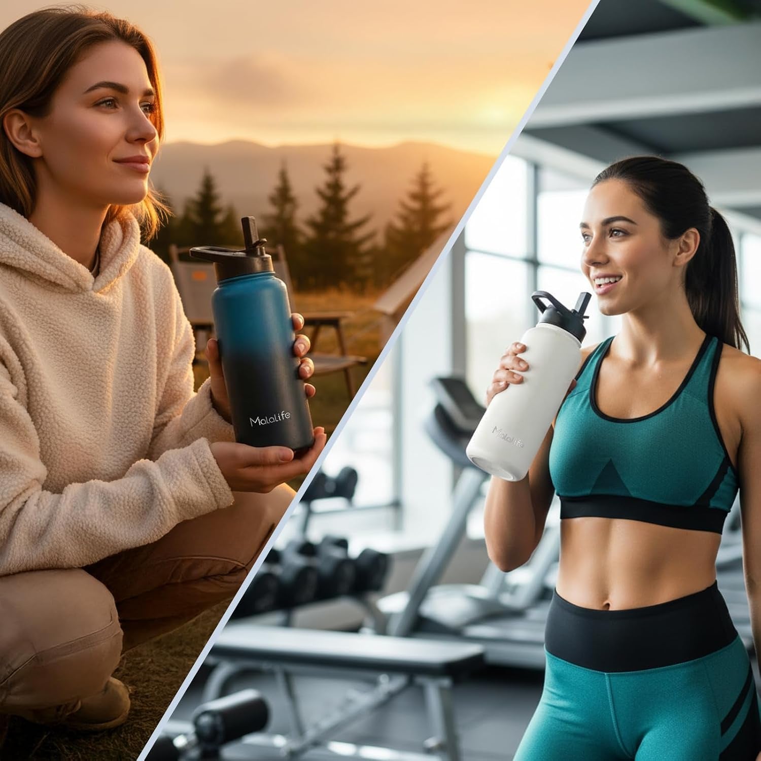 Water Bottle, BPA Free Insulated Stainless Steel, 32Oz, Dual Lids, Keep Cold 24H, Large Flask, Wide Mouth, Double Wall Metal Sport Drink Bottle, Hiking, Gym, Camping, Deep Teal & Onyx