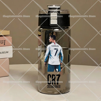600ML CR7 Sports Water Bottles Cartoon Football Star Ronaldos Large Water Cups New Outdoor Transparent Drinking Bottle Kids Gift