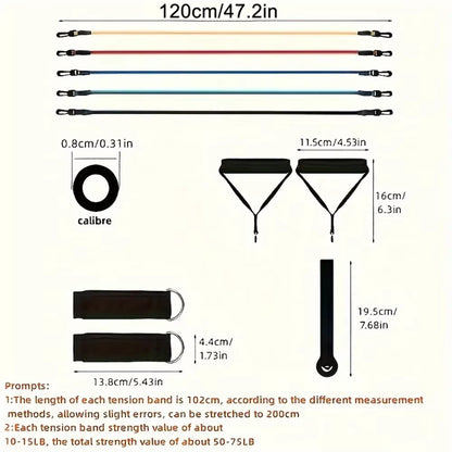 11Pcs/Set Pull Rope, Resistance Bands, Portable Fitness Equipment, Ankle Strap, Chest Expander, Elastic Exercise Band