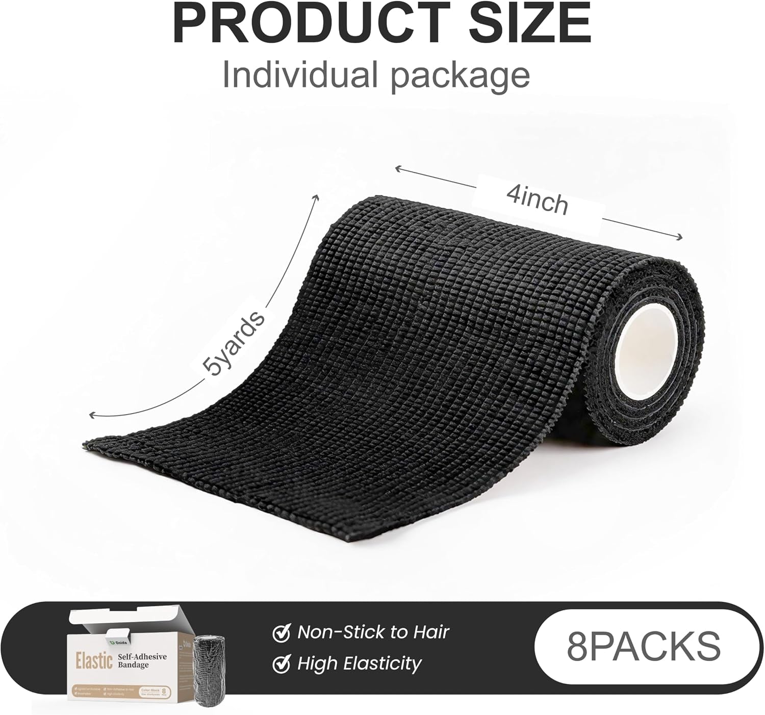 4" X 5Yd Self Adhesive Bandage Wrap Non-Woven Elastic Sports Tape | 8-Pack Medical Vet Wrap Cohesive Bandage Wrap Breathable, Waterproof, for Wrist Ankle Tattoo Grip, Black