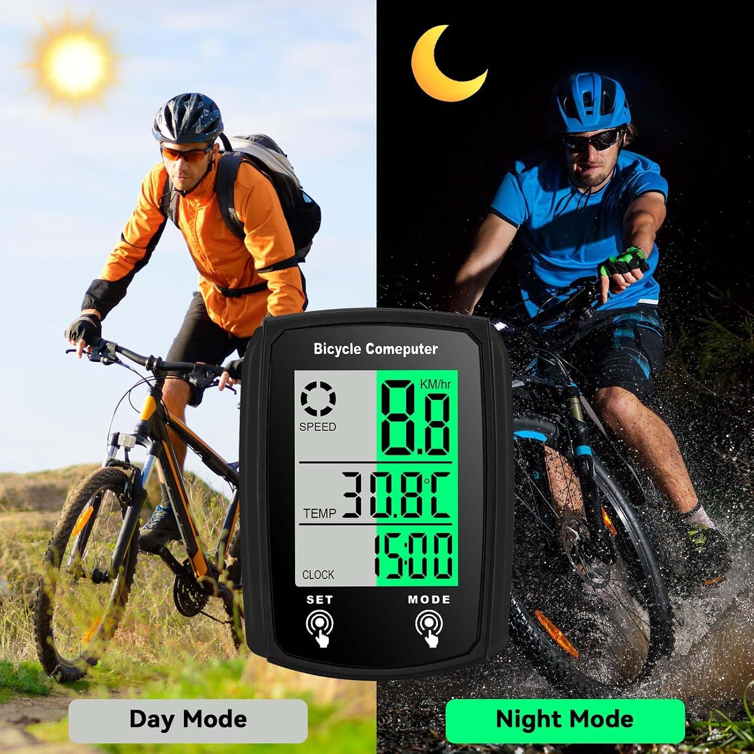 Bike Computer Wired, Bicycle Odometer Wired MPH KM/H Bike Speedometer Waterproof Bike Odometer with Touch Sensor Switch, Big Digital LCD Screen, Automatic Wake-Up