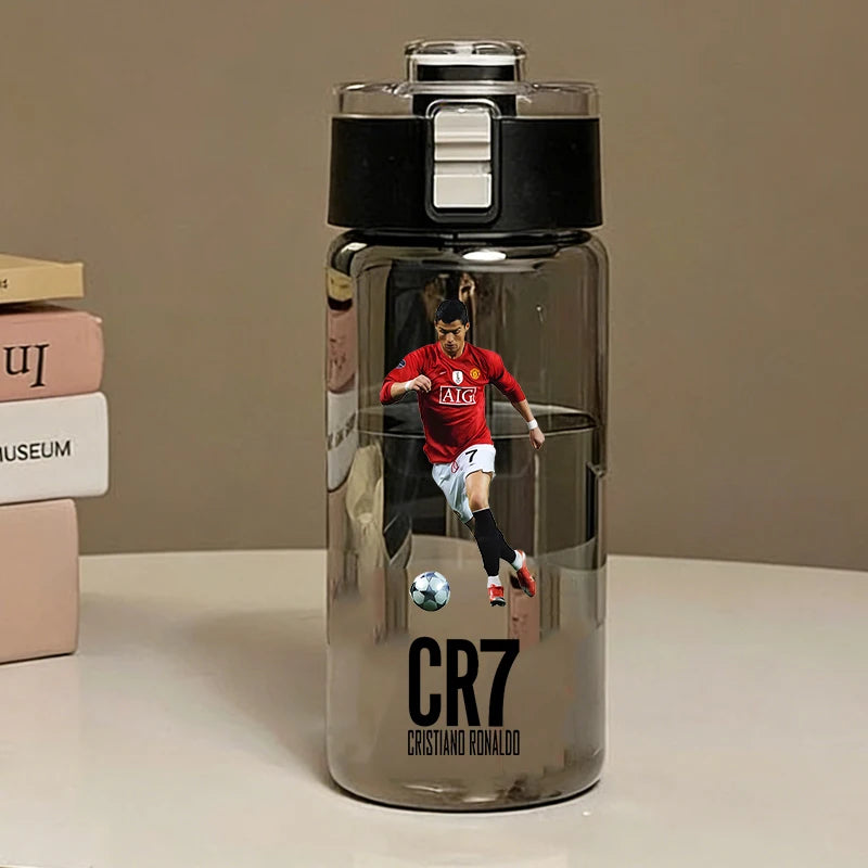 600ML CR7 Sports Water Bottles Cartoon Football Star Ronaldos Large Water Cups New Outdoor Transparent Drinking Bottle Kids Gift