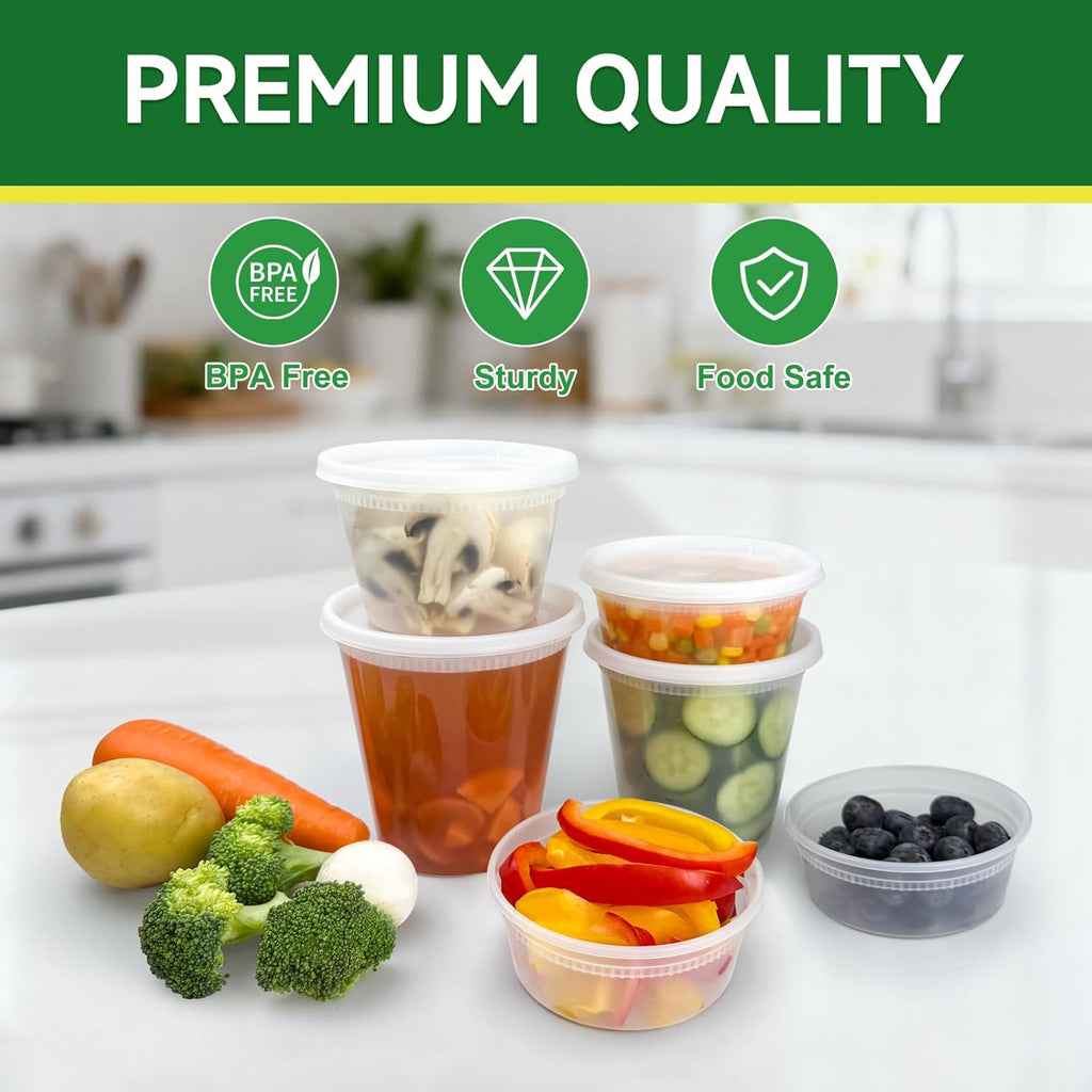60 Set Deli Containers with Lids, 32/16/8 Oz X 20 Set Each | Leak-Proof BPA Free Plastic Take Out Bowls, Food Storage Containers for Takeout, Freezer, Microwave & Dishwasher Safe