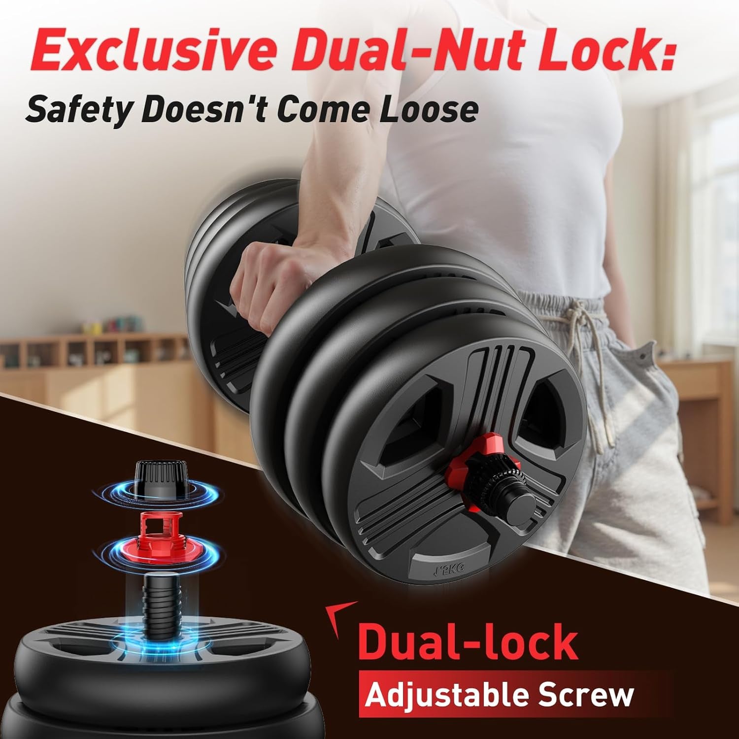 Adjustable Dumbbell Set,20/35/45/55/70/90Lbs Free Weights Set with Upgraded Nut, 5 in 1 Weight Set Used as Kettlebells, Barbell, Push up Stand, Fitness Exercise for Home Gym Suitable Men/Women