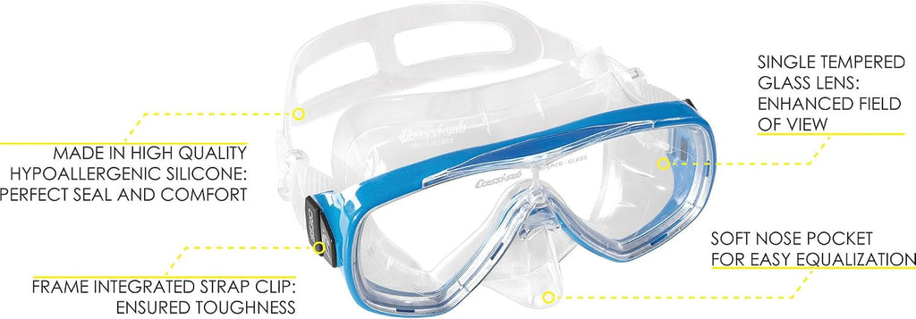 Cressi Palau SAF Set | Flexible Size Range Fit, Bare Feet or Neoprene Socks, Easy Kick Thrust, Gentle Silicone Skirt, Snorkel Mask, Adult Swim Fins