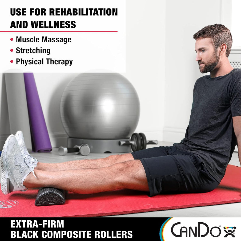 Black Composite High-Density Foam Rollers for Muscle Restoration Massage Therapy Sport Recovery and Physical Therapy 6" X 12" Half-Round